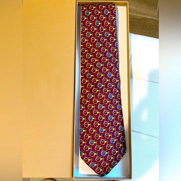 Burberry London Vintage Men's Tie All Silk Classic Nova Check Red Gold Designer - Picture 1 of 2